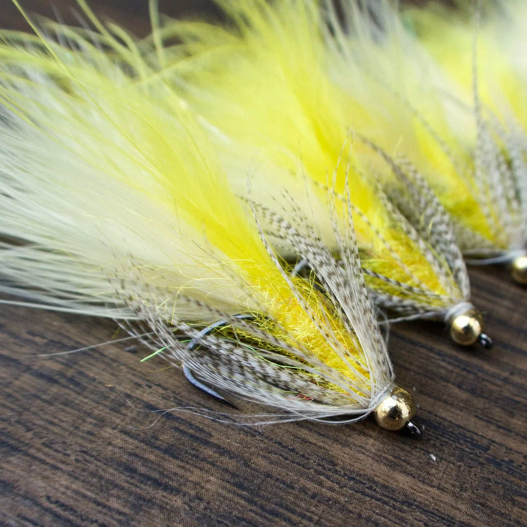 Yellow streamer flies on sale, representing the Sale Items collection from Redd’s Flies.
