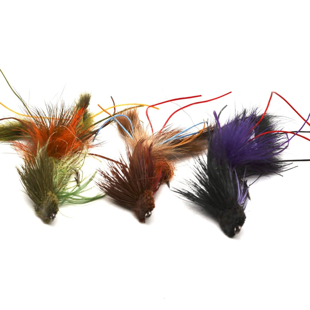 Crawfish Diver streamer flies in assorted colors