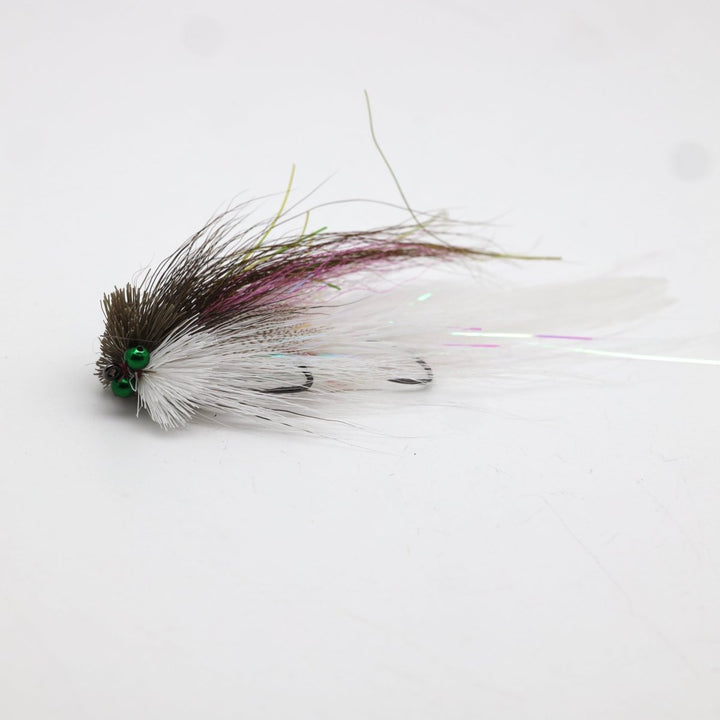 Olive/White/Pink Bulkhead Trout Streamer fly