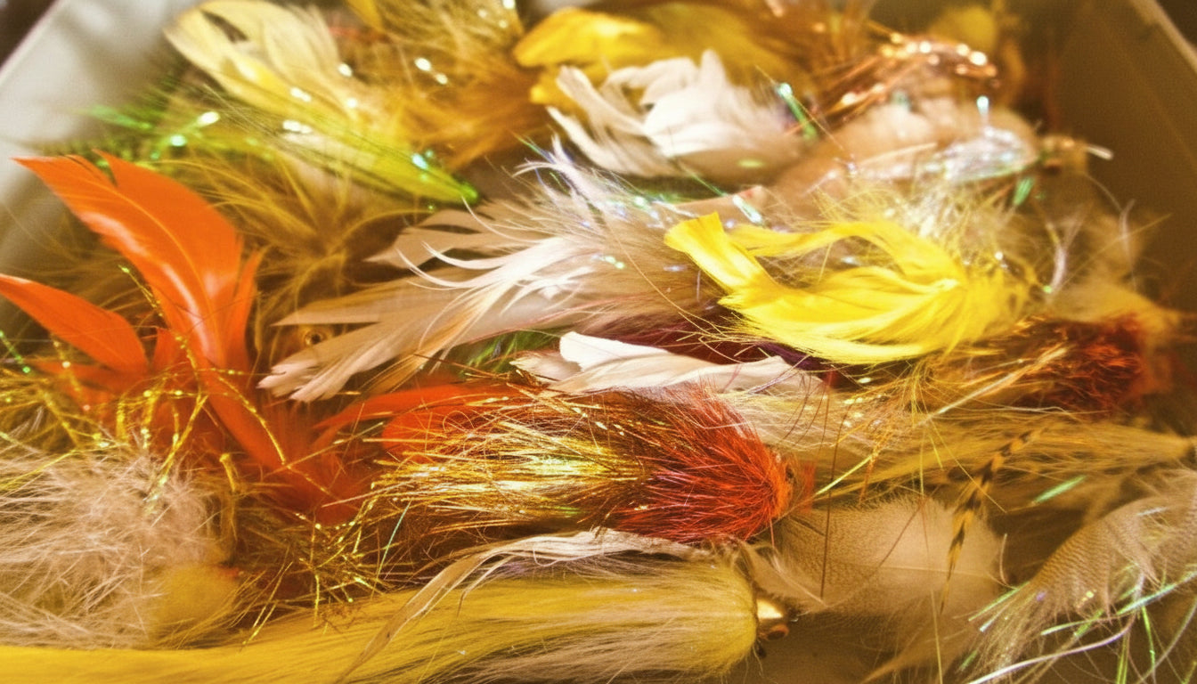 Loaded fly box with best-selling trout flies, including colorful streamers and attractor patterns from Redd’s Flies.